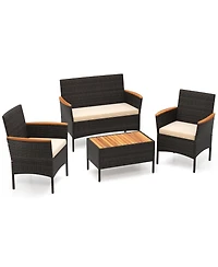 Slickblue 4-Piece Outdoor Wicker Sofa Set with Loveseat, 2 Chairs, and Coffee Table – Ideal for Patio or Garden
