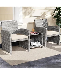 Slickblue Outdoor 3-Piece Conversation Set with 2 Padded Chairs and Glass-Top Coffee Table for Patio or Deck