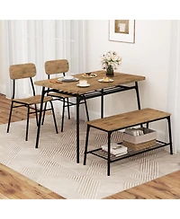 Slickblue Modern 4-Piece Metal Frame Dining Set with Table, Bench, and 2 Chairs – Ideal for Compact Dining Spaces
