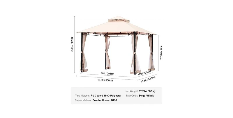 Slickblue Outdoor Gazebo with Durable Metal Frame and Full Mosquito Netting – Fits 6 to 8 People for Patio or Garden Use