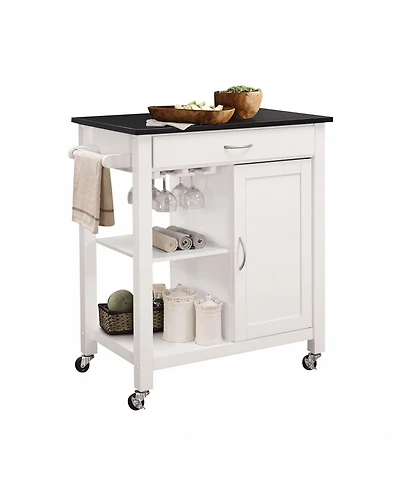 Slickblue Space-Saving Rubberwood Kitchen Island Cart with Built-In Storage, Drawer, and Side Spice Rack