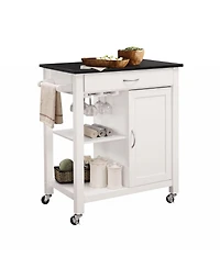 Slickblue Space-Saving Rubberwood Kitchen Island Cart with Built-In Storage, Drawer, and Side Spice Rack