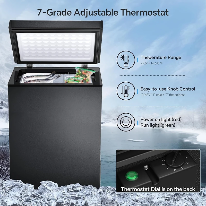 Cowsar 2.8 Cubic Chest Freezer Feet Compact Freezer with 3 Removable Baskets, Free Standing Top open Door Deep Freezer, Adjustable Temperature for Hom
