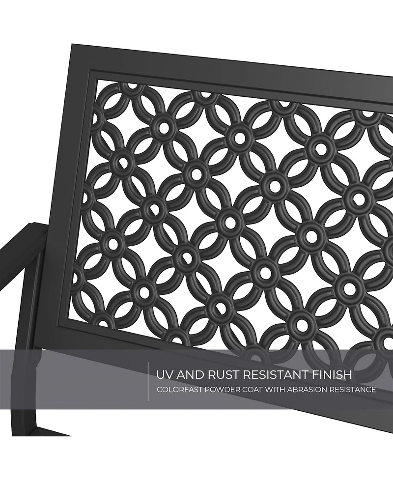 Mondawe All-Iron Park Chair With Floral Backrest,Multi-Layer Rustproof Coating & Adjustable Foot Pad