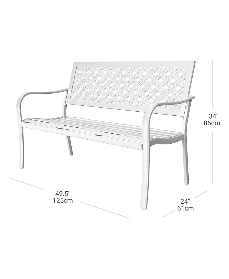 Mondawe All-Iron Park Chair With Floral Backrest,Multi-Layer Rustproof Coating & Adjustable Foot Pad