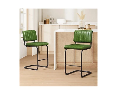 Homlux Upholstered Set of 2 Cantilever Pu Leather Counter Height Barstool with Black Metal Legs