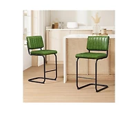 Homlux Upholstered Set of 2 Cantilever Pu Leather Counter Height Barstool with Black Metal Legs