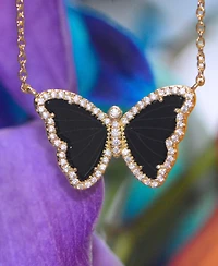 Butterfly Necklace with Black Onyx 14k Gold Plated Sterling Silver