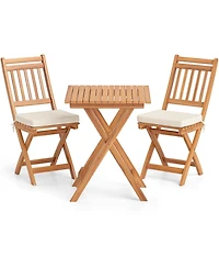 Slickblue 3-Piece Outdoor Wooden Bistro Set with Cushioned Chairs and Matching Table for Patio or Garden