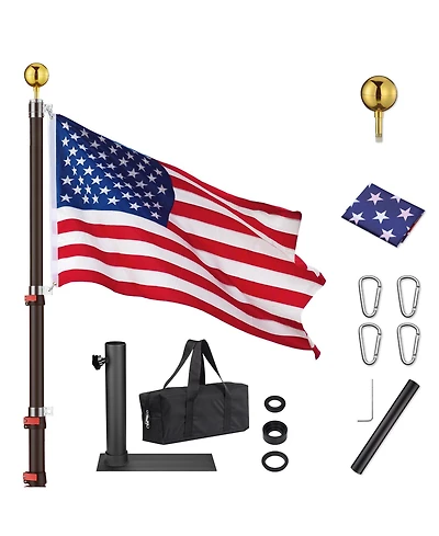 Yescom Ez Go 20ft Telescopic Flag Pole Kit Wheel Tire Mount Stand Upgrade Rotating Lock Outdoor Camper Rv Tailgate Black
