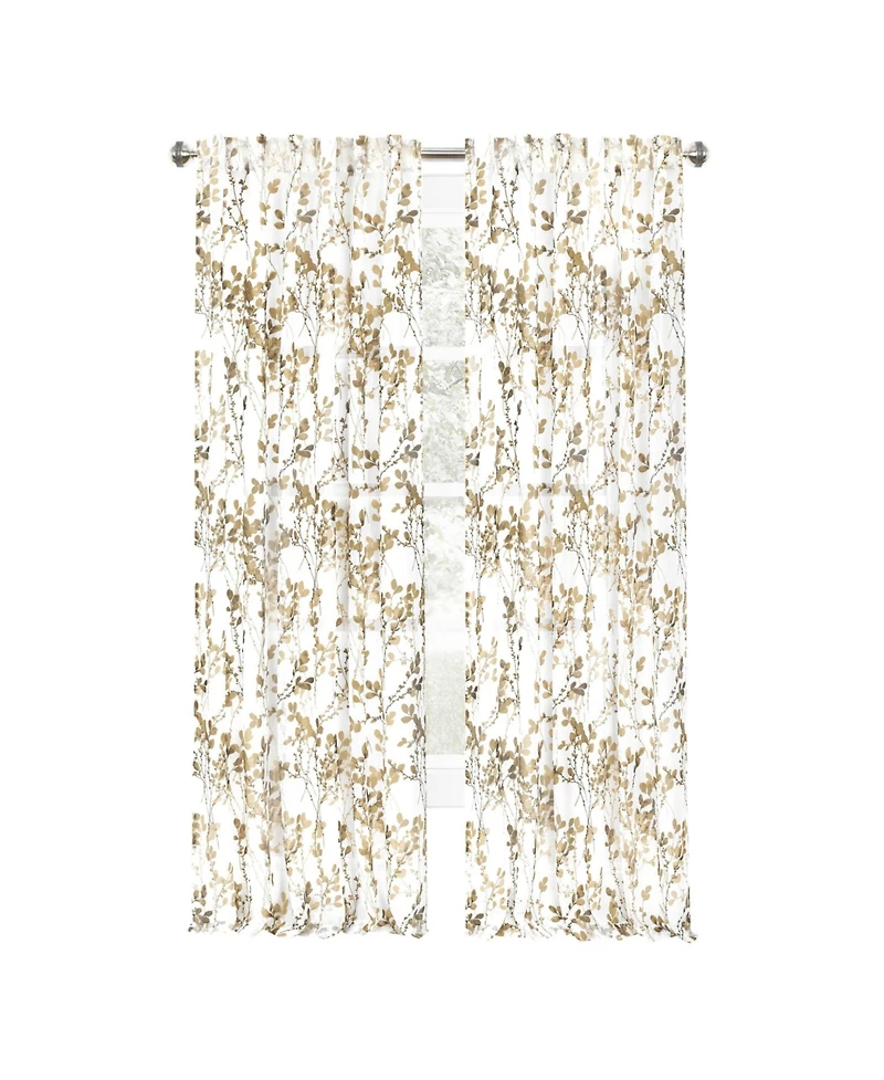 Kate Aurora 2 Piece Shabby Chic Cherry Blossom Designed Airy Sheer Rod Pocket & Back Tab Curtain Panels - 63 in. Long Hazelnut