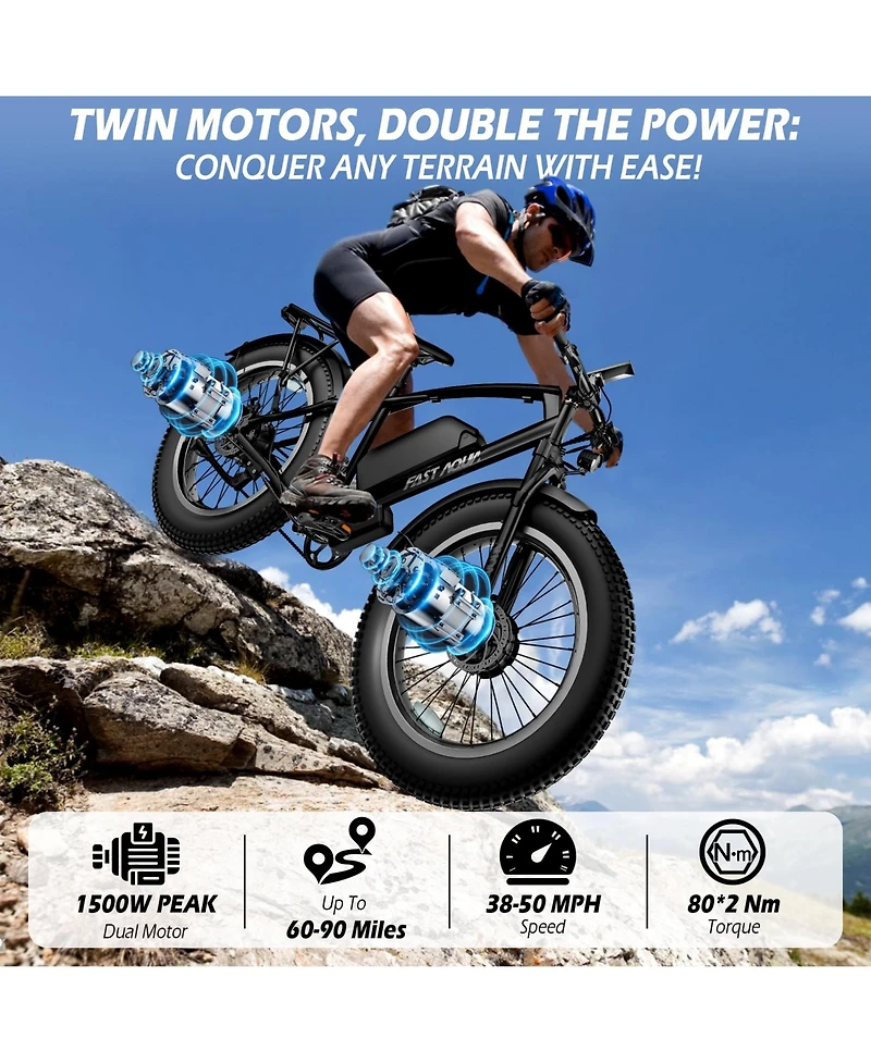 Mikolo Dual Motor Electric Bike for Adults 50MPH, 26 x4 Fat Tire All Terrain Ebikes, 7-Speed Gear Electric Bicycle for Men & Women