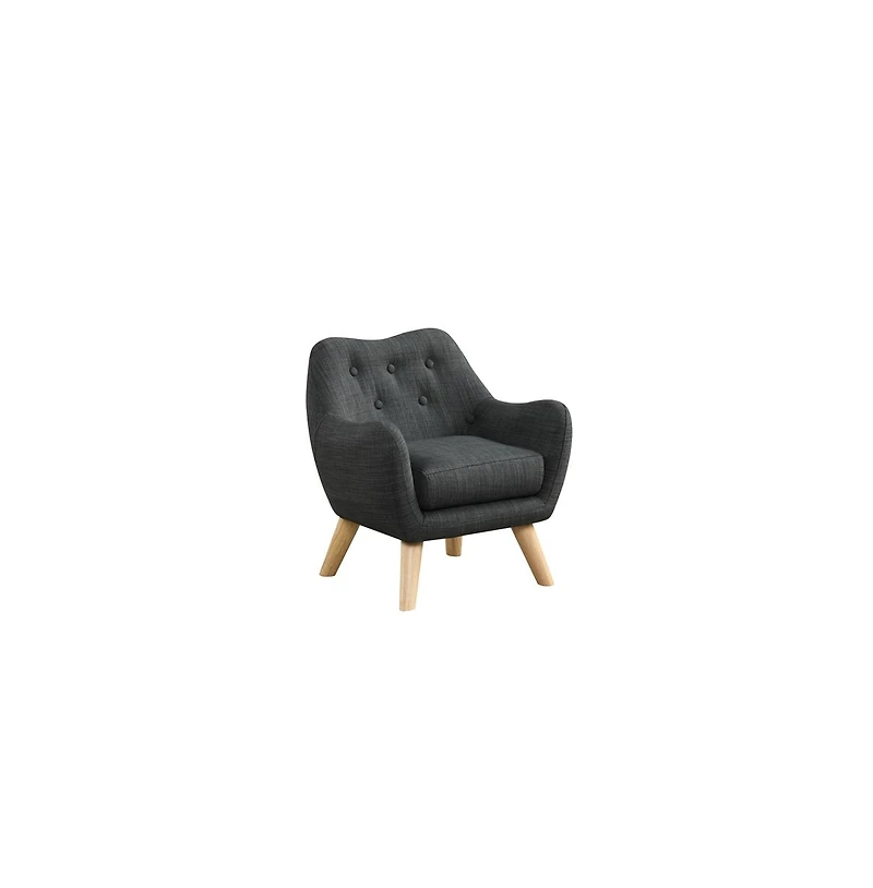 Cesicia 19.5"W Gray Linen Kids Chair with Button Tufted Back and Wooden Legs