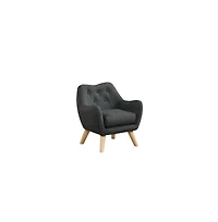 Cesicia 19.5"W Gray Linen Kids Chair with Button Tufted Back and Wooden Legs