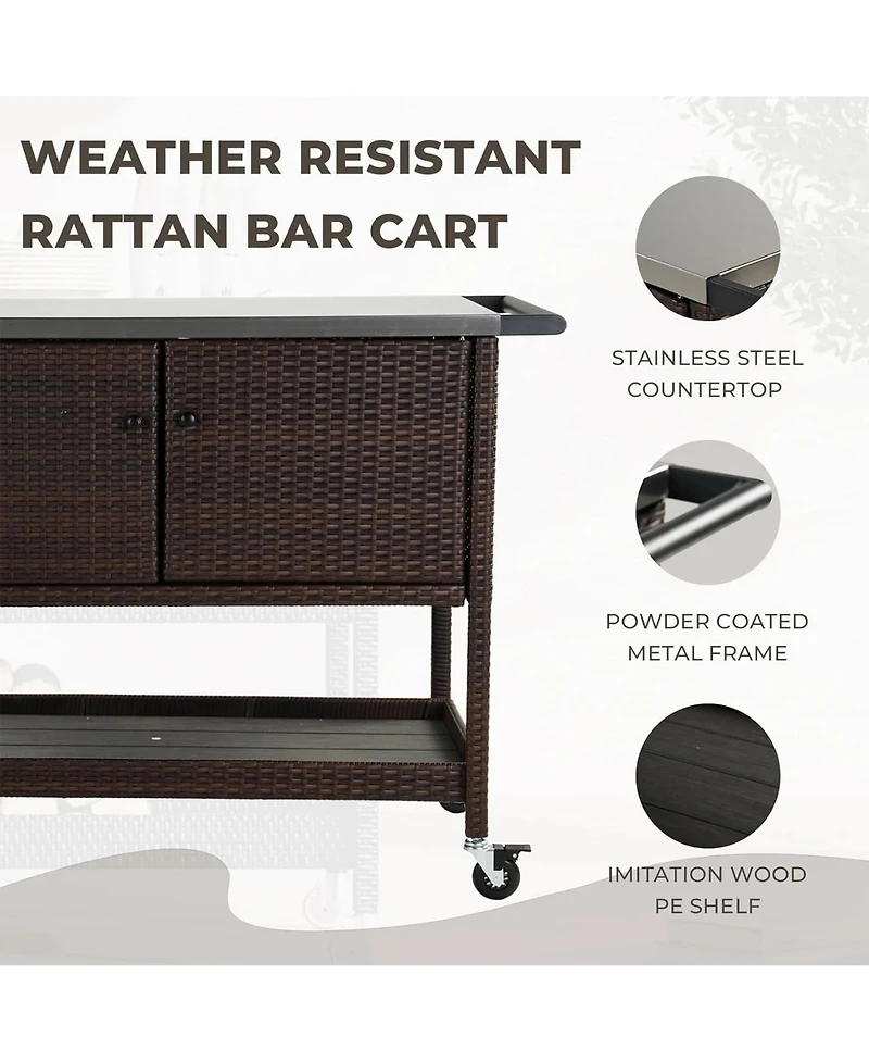 Mondawe Outdoor Bar Cart With Wheels & Brakes,150LBS Capacity, Versatility Storage Cabinet Cart