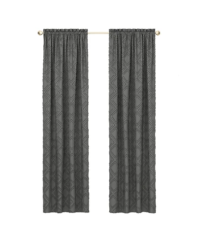 Kate Aurora Contemporary Geometric Shabby Diamond Clipped Rod Pocket Single Window Curtain Panel