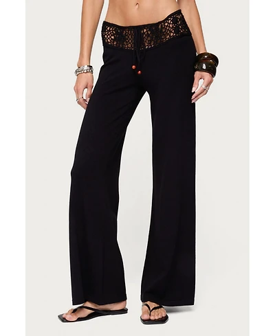 Edikted Women's Kirsty Crochet Waist Knit Pants