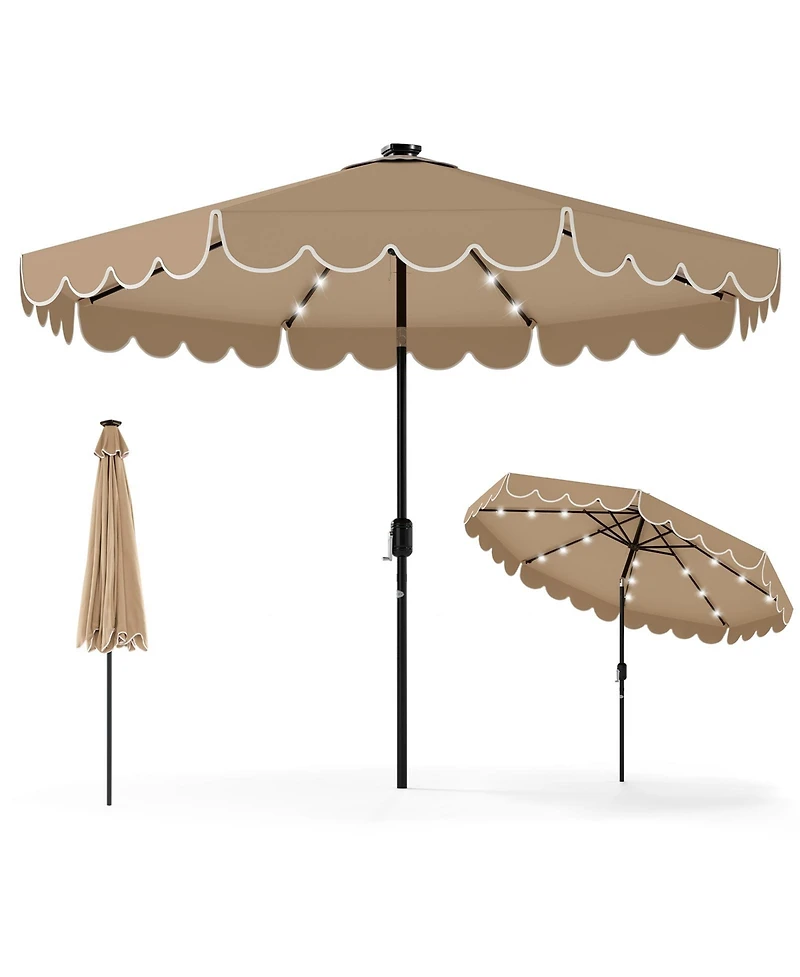 Gymax 9.3 Ft Solar Patio Umbrella w/ 32 Led Lights & Vented Top Ruffles