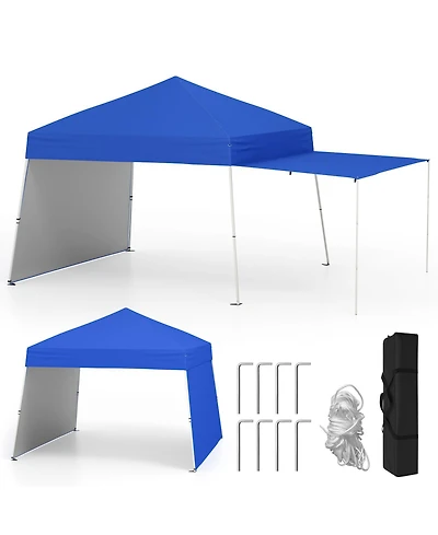 Gymax 14 X 9.2 Ft Pop up Canopy Tent w/ 2 Convertible Sidewalls to Awning & Stakes