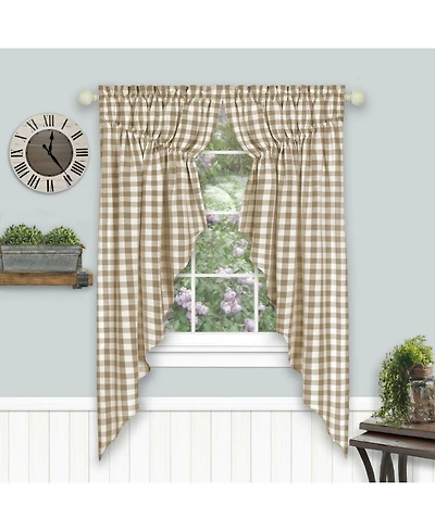 Kate Aurora Farmhouse Plaid Gingham Check Swag Valance Curtain Panel Pair - 72 in. W x 63 L