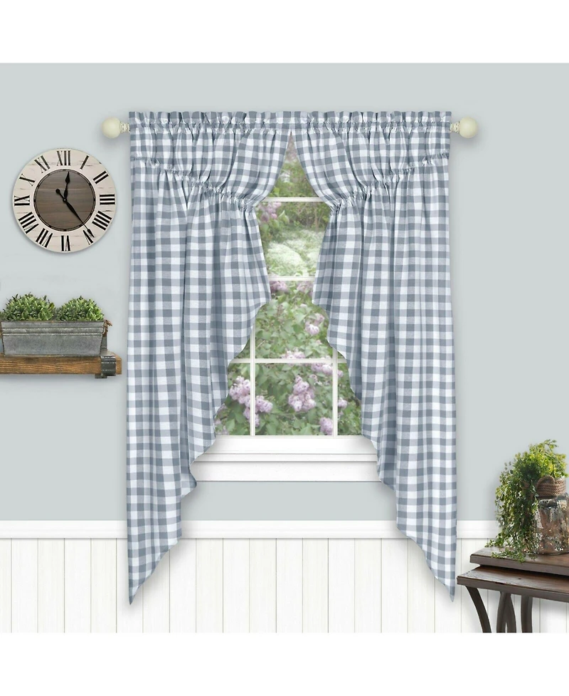 Kate Aurora Farmhouse Plaid Gingham Check Swag Valance Curtain Panel Pair - 72 in. W x 63 L, Black