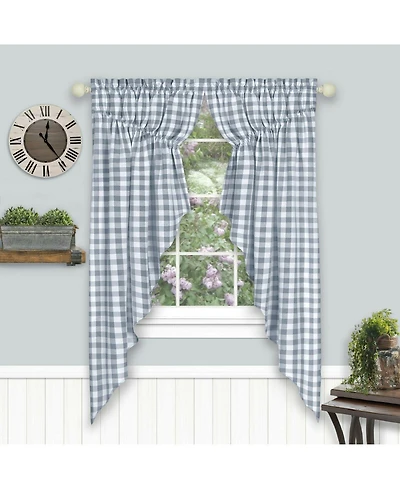 Kate Aurora Farmhouse Plaid Gingham Check Swag Valance Curtain Panel Pair - 72 in. W x 63 L, Black