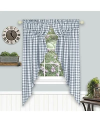 Kate Aurora Farmhouse Plaid Gingham Check Swag Valance Curtain Panel Pair - 72 in. W x 63 L, Black