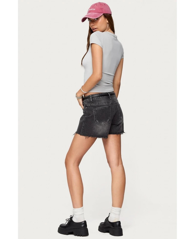 Edikted Womens Scottie Low Rise Denim Shorts