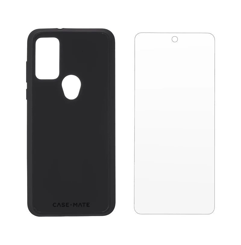 Case-Mate Protection Pack Tough Case and Glass Screen Protector for Motorola Moto G Play (2023)-Black