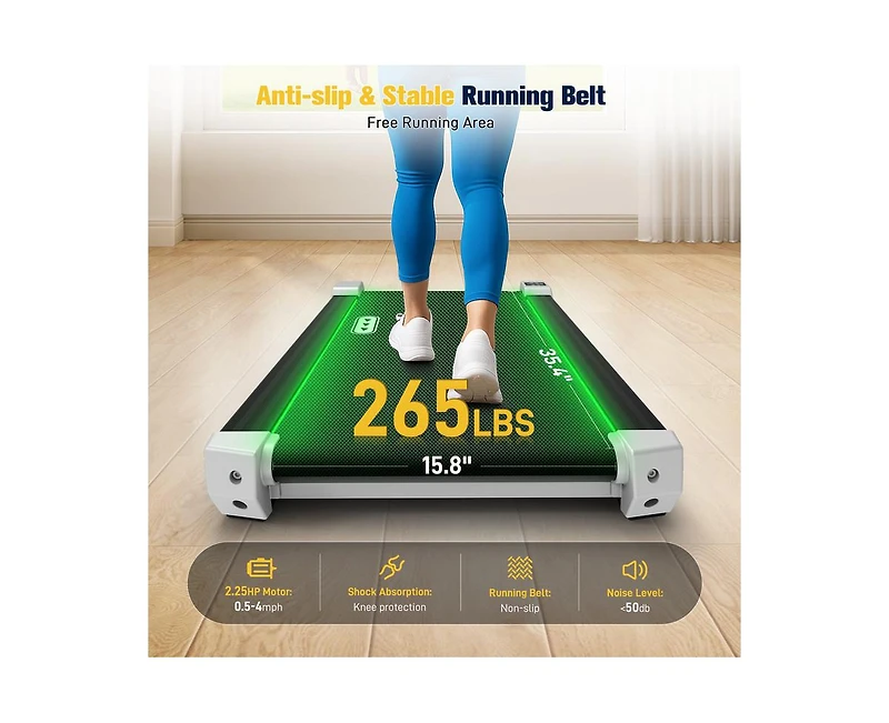 Redliro Walking Pad Under Desk Mini Treadmill with 6% Incline & Remote Control & Led Display & Lights, 265 Lbs Capacity