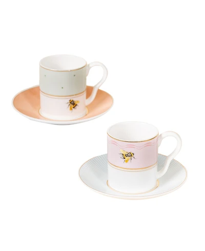 Yvonne Ellen Slogan Espresso Cups and Saucers, Set of 2