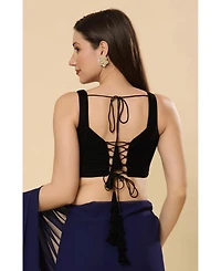 One Minute Saree Women's Ayla Black Velvet pentagon Neck Tie-Back Blouse