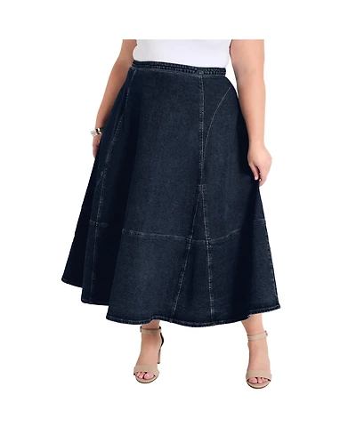 June + Vie Plus Fit-And-Flare Denim Midi Skirt