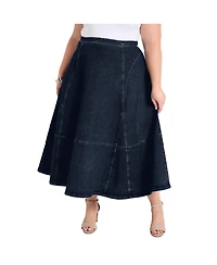 June + Vie Plus Fit-And-Flare Denim Midi Skirt