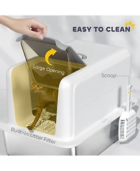PawHut 2 in 1 Stainless Steel Cat Litter Box with Removable Lid,