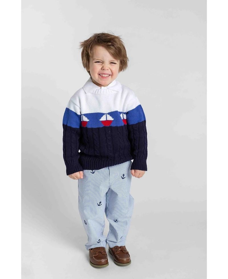 Florence Eiseman Little Boys Stripe Fake Fly Pants With Anchors
