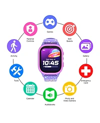 Playzoom 4 Kids Pink and Purple Print Leather Silicone Strap Smartwatch, 49mm