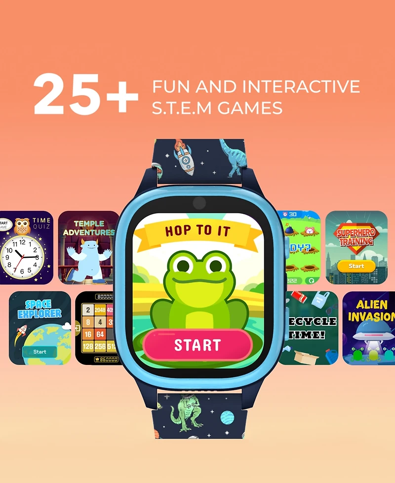 Playzoom 4 Kids and Black Print Leather Silicone Strap Smartwatch