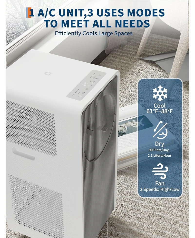 gaomon14,000 Btu Portable Ac, 4-in-1 Energy Efficient Unit with Remote, Cool, Dehumidifier for Large Rooms
