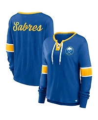 Fanatics Women's Royal Buffalo Sabres Effervescent Exclusive Lace-Up Long Sleeve T-Shirt