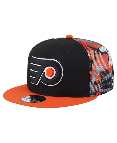 New Era Men's Black/Orange Philadelphia Flyers Camo Meshback 9FIFTY Snapback Hat