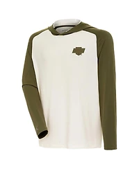 Antigua Men's Cream/Olive Los Angeles Kings Intrepid Sand Raglan Long Sleeve Hoodie T-Shirt