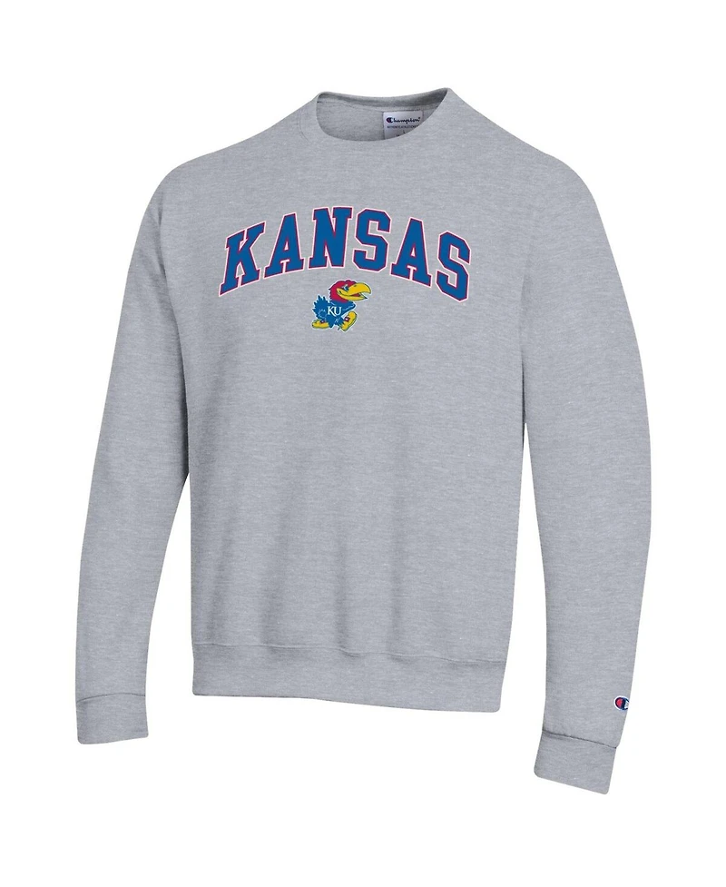 Champion Men's Heather Gray Kansas Jayhawks Arch Over Logo Pullover Sweatshirt