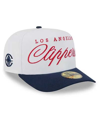 New Era Men's White/Navy La Clippers 2025 Nba Draft A-Frame 59FIFTY Fitted Hat