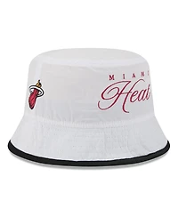 New Era Men's White/Black Miami Heat 2025 Nba Draft Nylon Bucket Hat