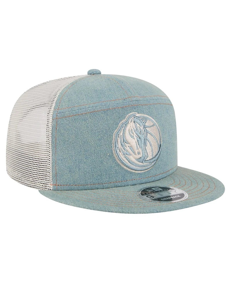 New Era Men's Dallas Mavericks Adventure Denim Split Panel 9FIFTY Snapback Trucker Hat