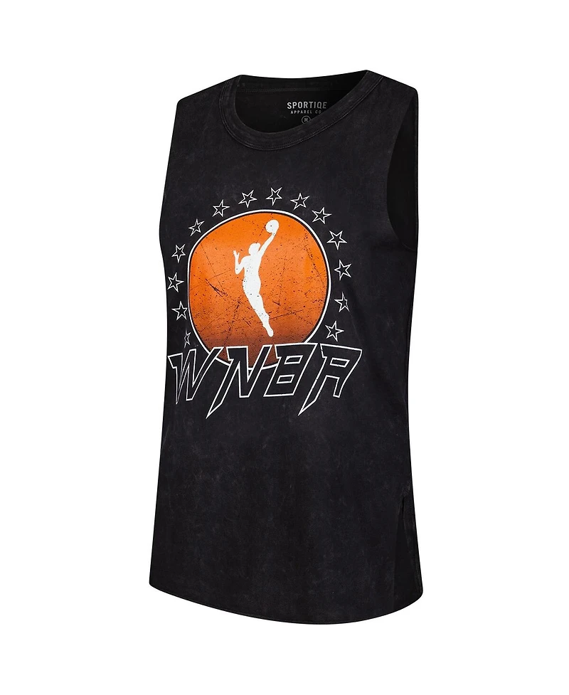 Sportiqe Women's Black Wnba Rock Roll Collection Turner Mineral Wash Tank