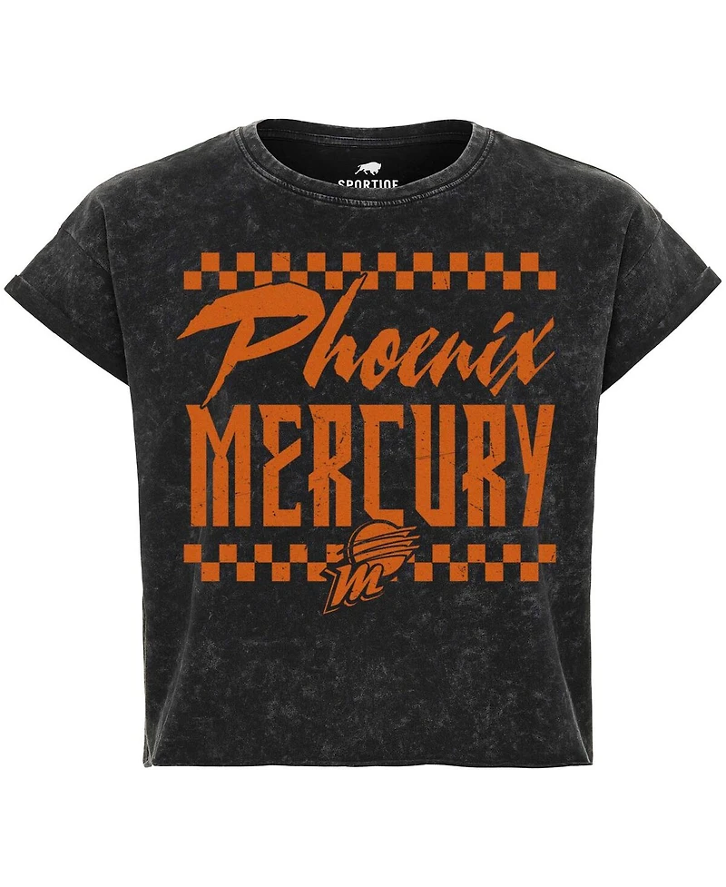 Sportiqe Women's Black Phoenix Mercury Rock Roll Collection Gwen Mineral Wash Cropped T-Shirt