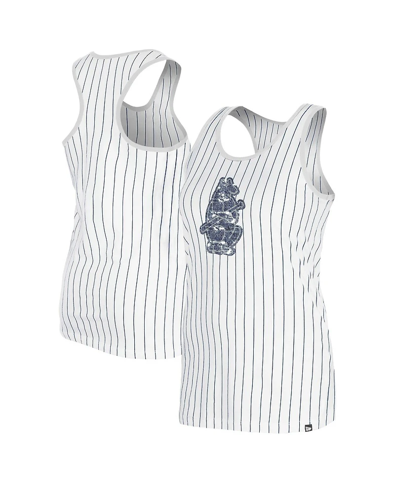 New Era Women's White Chicago Cubs Gameday Pinstripe Tank Top