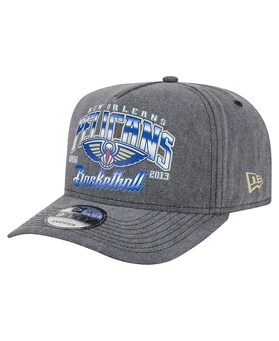 New Era Men's Charcoal New Orleans Pelicans Throwback Washed Pre-Curved 9FIFTY Snapback Hat
